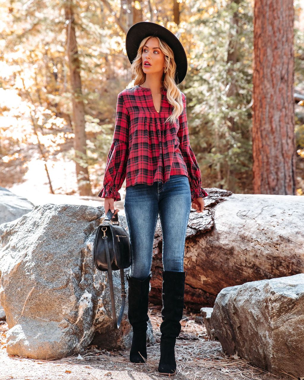 Julien Cotton Plaid Babydoll Top - Spiced Red - FINAL SALE sold by Vici product image thumbnail 6