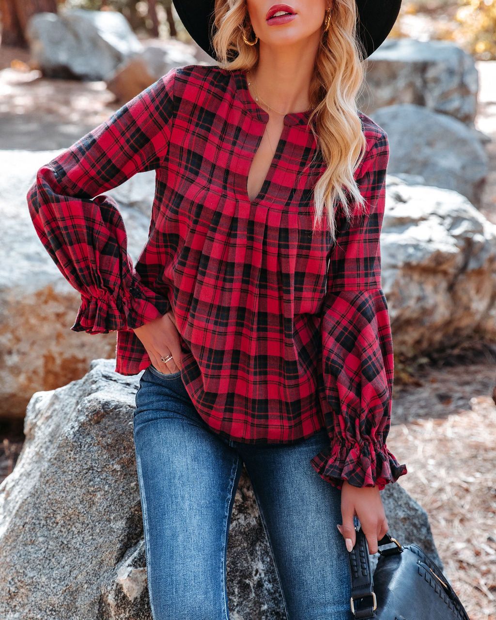 Julien Cotton Plaid Babydoll Top - Spiced Red - FINAL SALE sold by Vici product image thumbnail 7