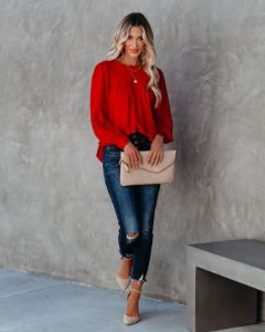 Bright As A Button Blouse - Red - FINAL SALE sold by Vici