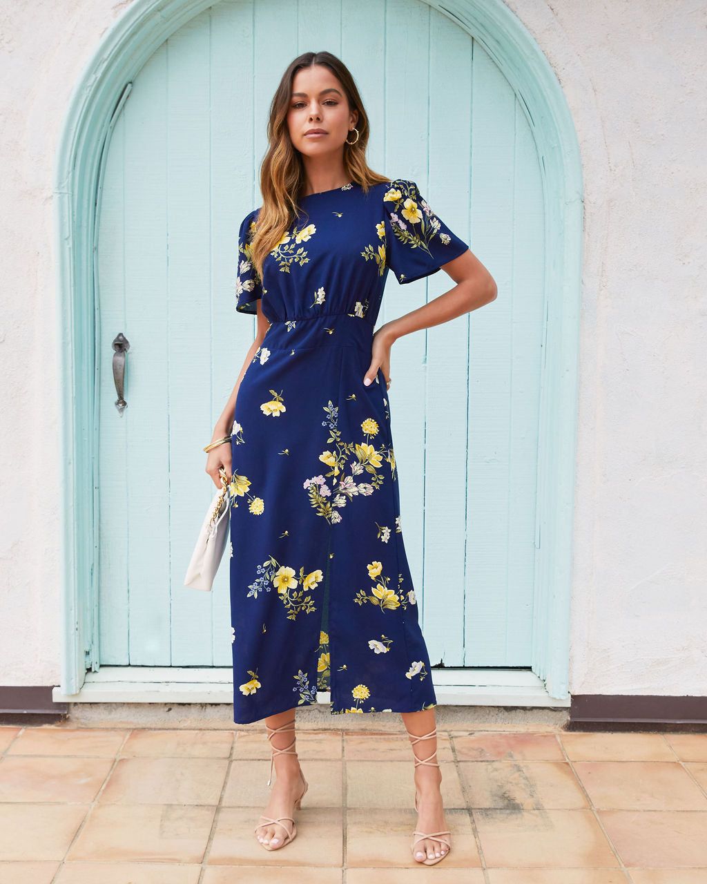 Jada Floral Slit Midi Dress - Navy - FINAL SALE sold by Vici product image thumbnail 6