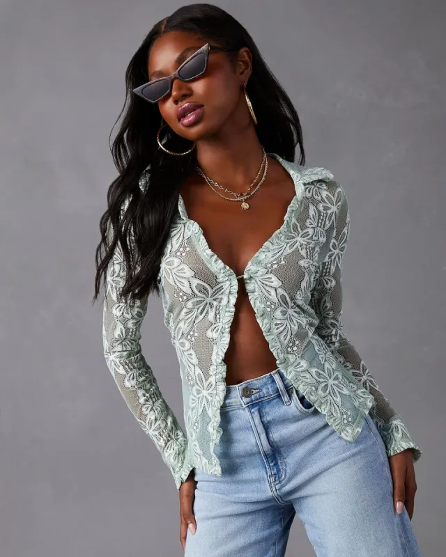 Mystine Lace Floral Long Sleeve Top - Green - FINAL SALE sold by Vici