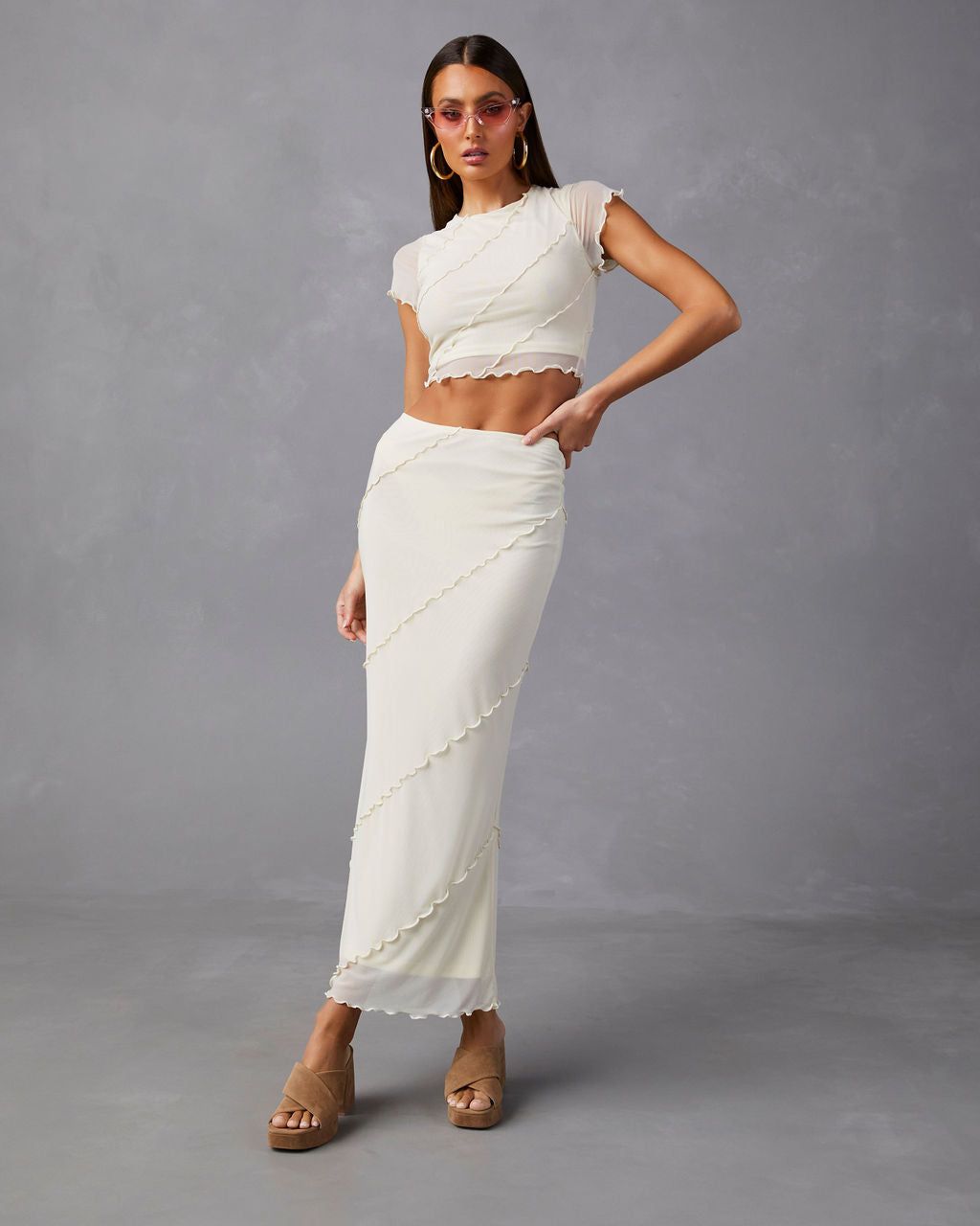 Markella Lettuce Trim Midi Skirt - Cream - FINAL SALE sold by Vici product image thumbnail 4