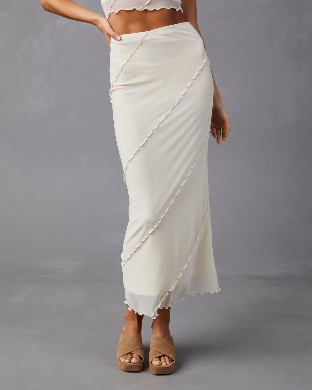 Markella Lettuce Trim Midi Skirt - Cream - FINAL SALE sold by Vici