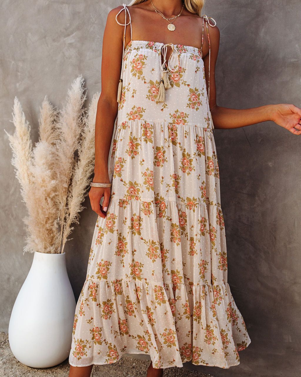 List Goes On Floral Tiered Tassel Midi Dress - FINAL SALE sold by Vici product image thumbnail 5