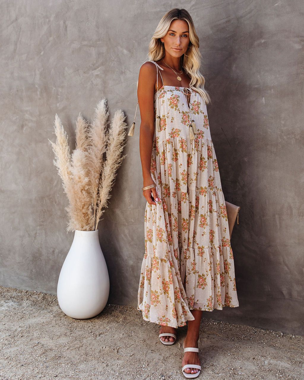 List Goes On Floral Tiered Tassel Midi Dress - FINAL SALE sold by Vici