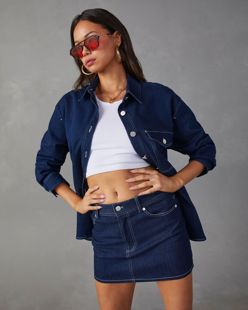 Kady Denim Mini Skirt - Dark Wash - FINAL SALE sold by Vici