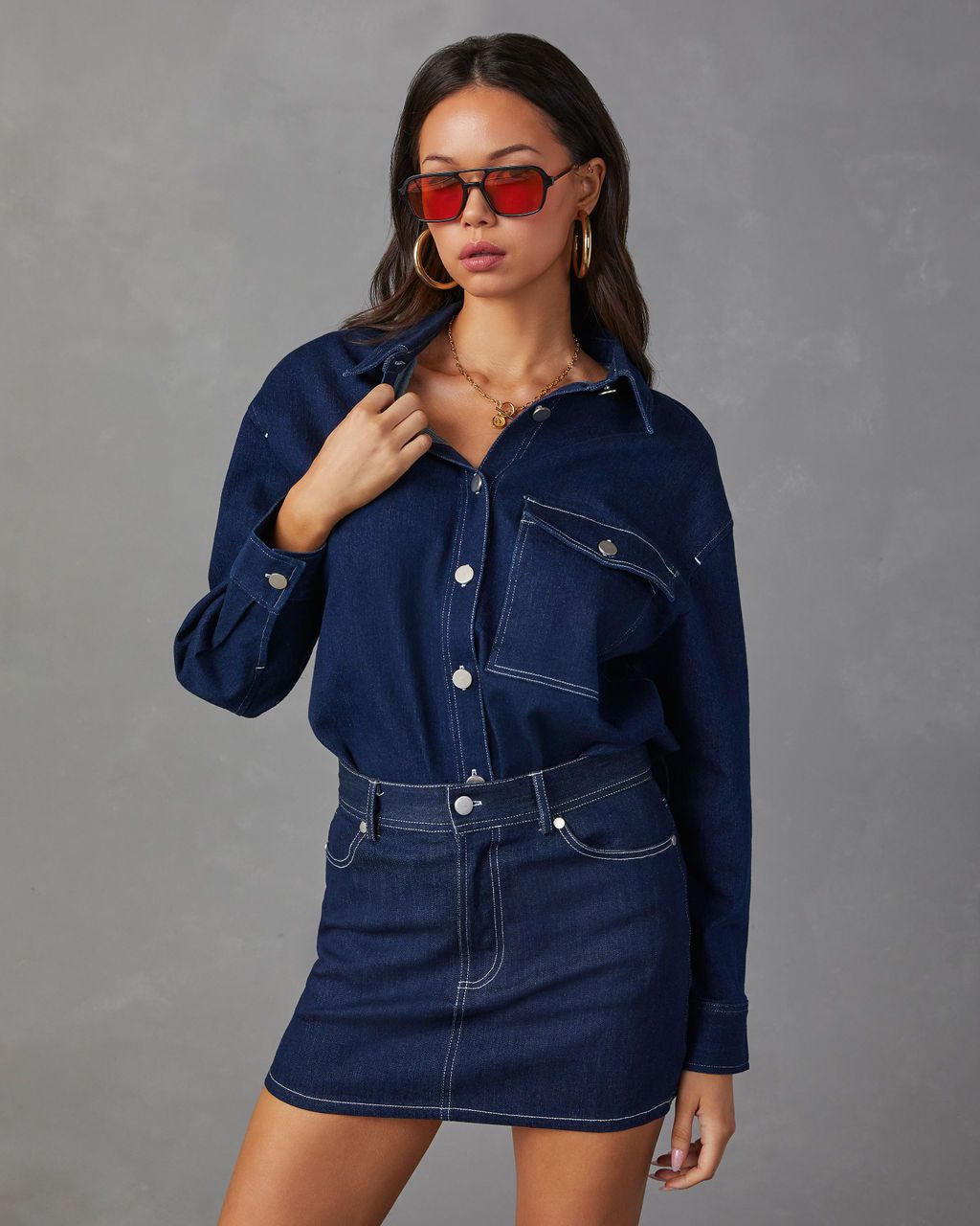 Kady Denim Mini Skirt - Dark Wash - FINAL SALE sold by Vici product image thumbnail 5