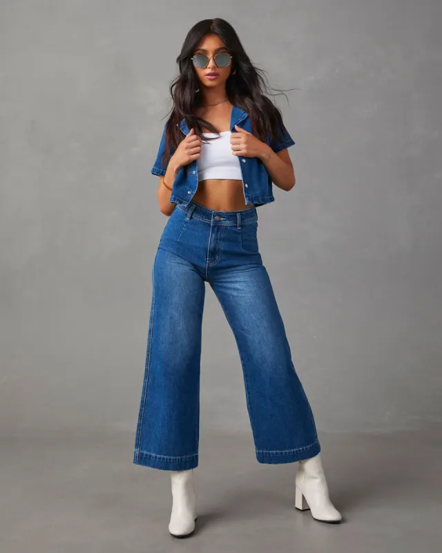 Amir Wide Leg Denim Trousers - Dark Wash sold by Vici