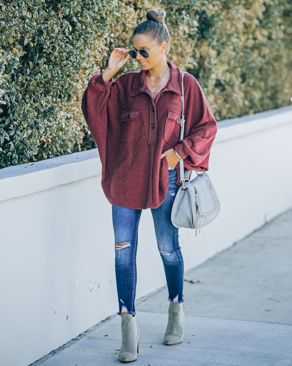 Kiandra Cotton French Terry Henley Top - Burgundy - FINAL SALE sold by Vici product image thumbnail 10