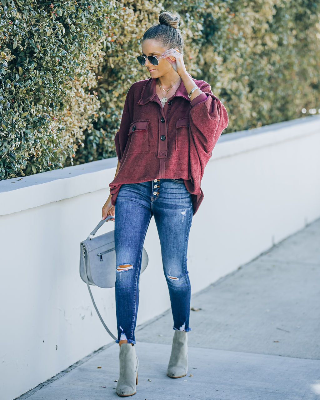 Kiandra Cotton French Terry Henley Top - Burgundy - FINAL SALE sold by Vici product image thumbnail 3