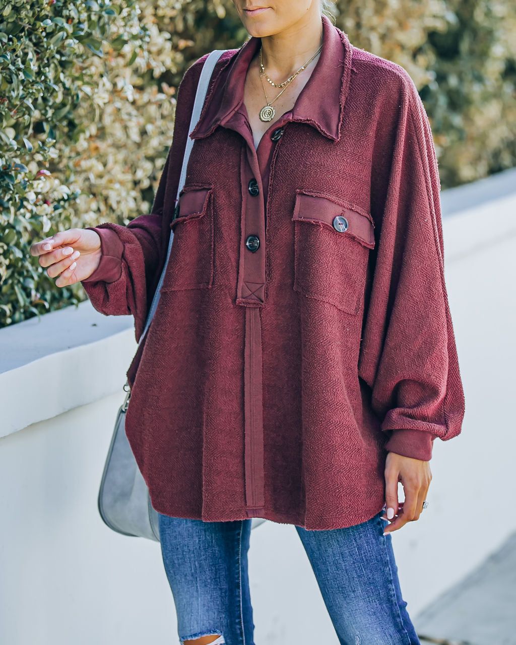 Kiandra Cotton French Terry Henley Top - Burgundy - FINAL SALE sold by Vici product image thumbnail 7