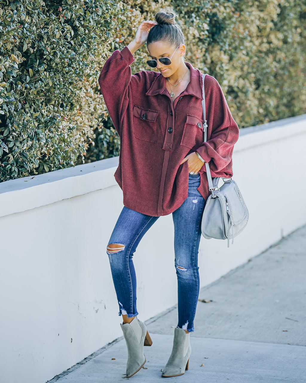 Kiandra Cotton French Terry Henley Top - Burgundy - FINAL SALE sold by Vici product image thumbnail 8