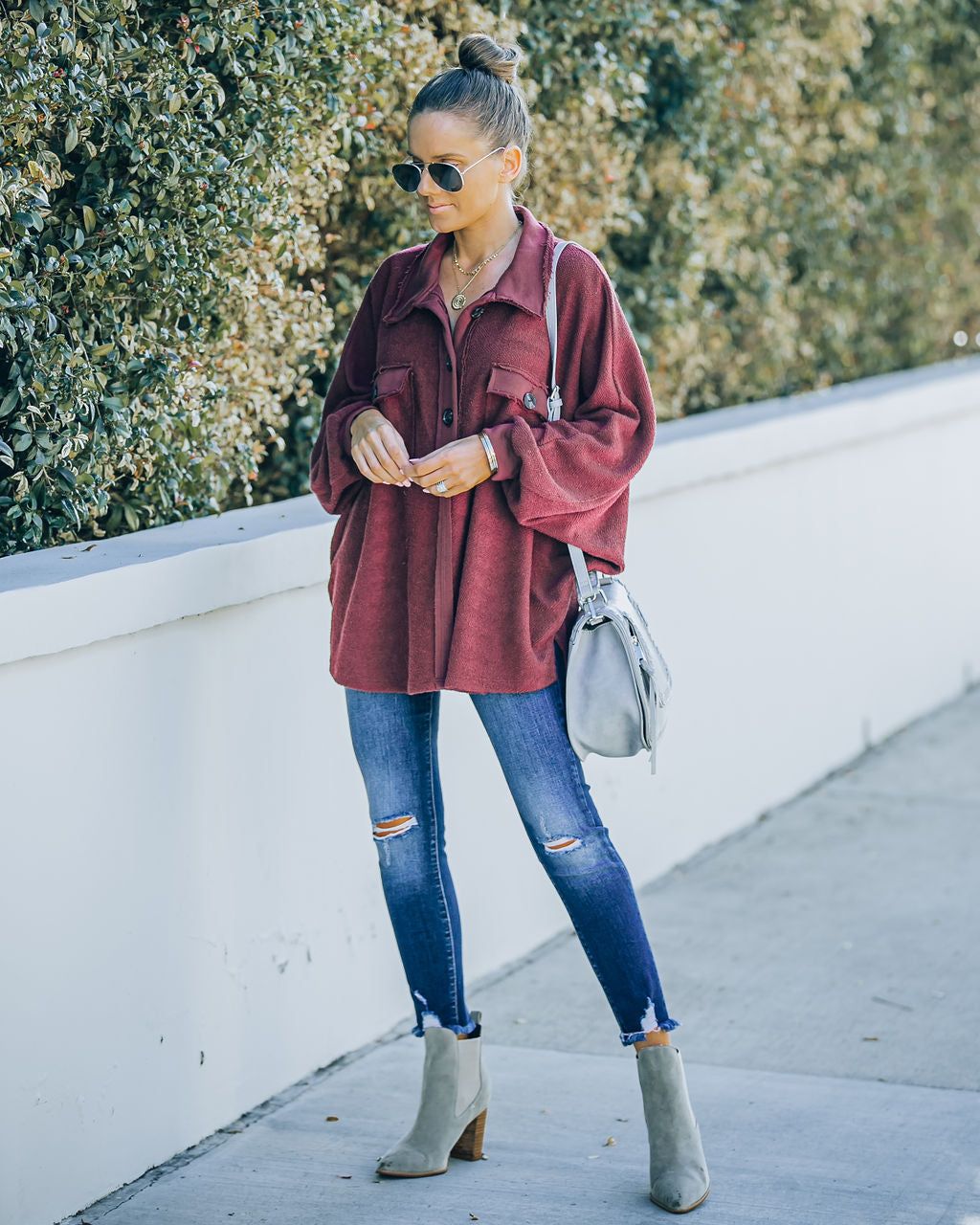 Kiandra Cotton French Terry Henley Top - Burgundy - FINAL SALE sold by Vici product image thumbnail 6