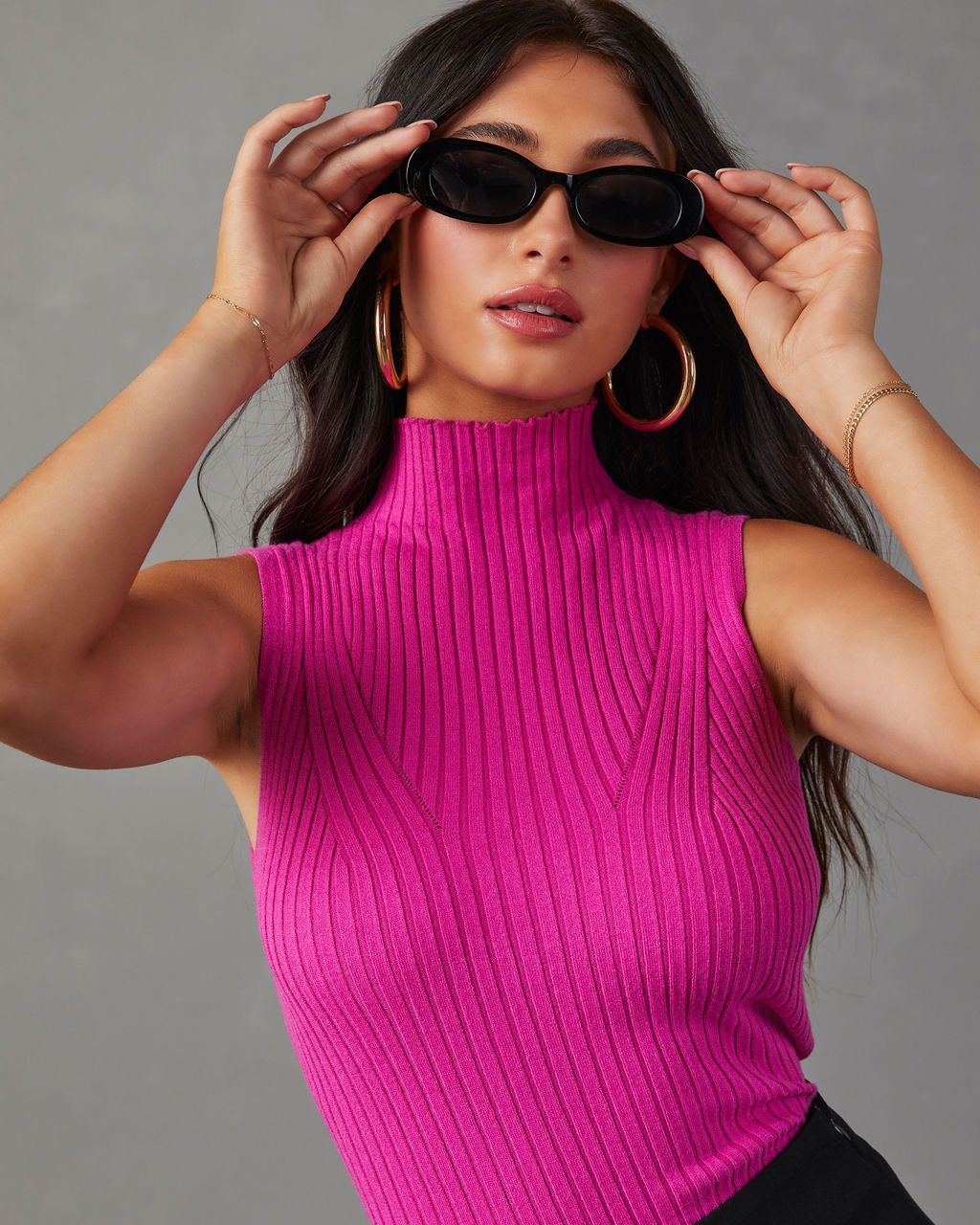 Sheryl Ribbed Mock Neck Sweater Tank - Magenta sold by Vici product image thumbnail 5