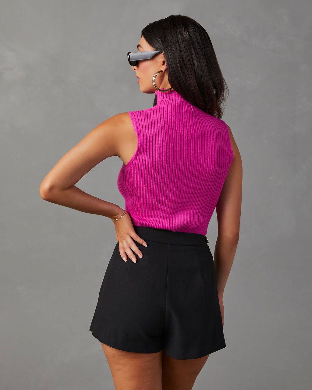 Sheryl Ribbed Mock Neck Sweater Tank - Magenta sold by Vici product image thumbnail 4