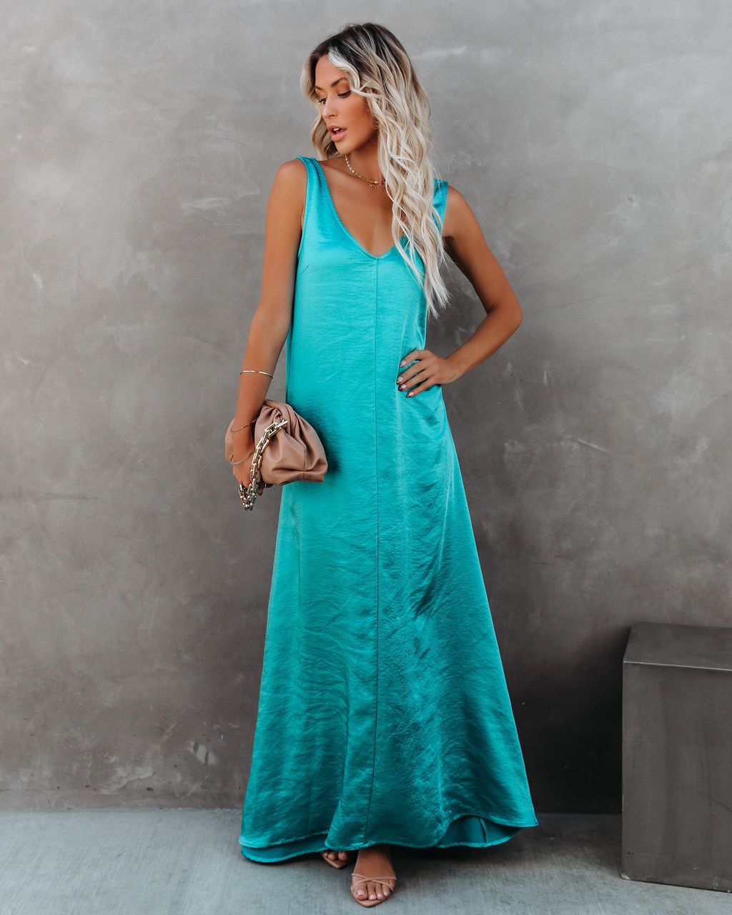 Empire Satin Maxi Dress - Aqua - FINAL SALE sold by Vici product image thumbnail 5