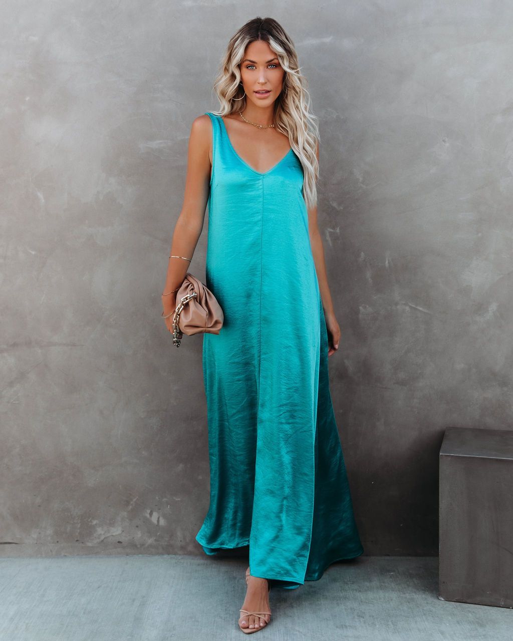 Empire Satin Maxi Dress - Aqua - FINAL SALE sold by Vici