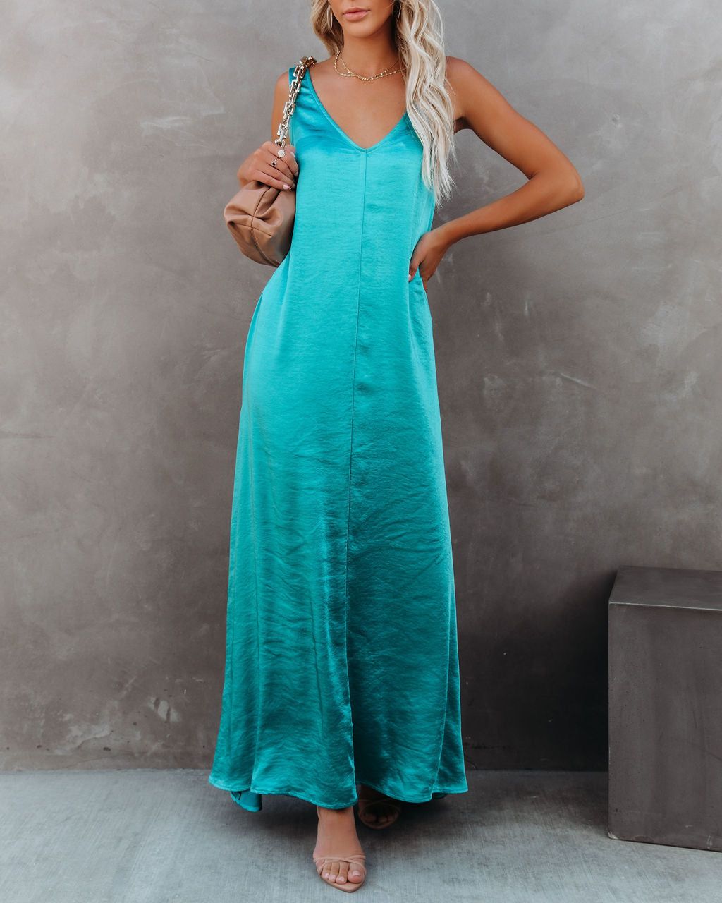 Empire Satin Maxi Dress - Aqua - FINAL SALE sold by Vici product image thumbnail 3