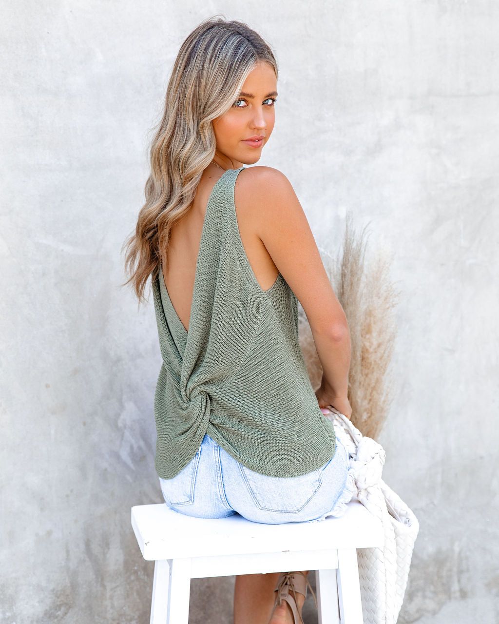 Alma Twist Back Knit Tank - Olive sold by Vici product image thumbnail 6
