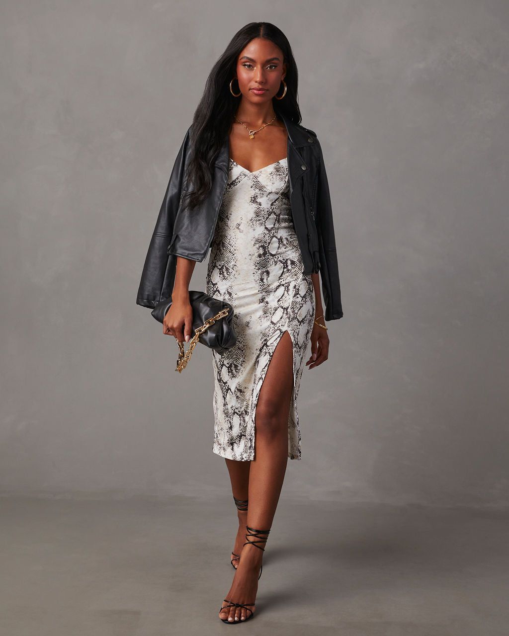 Seraphina Sleeveless Snake Print Midi Dress sold by Vici