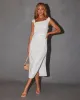 Edith Linen Cinched Tie Shoulder Midi Dress sold by Vici