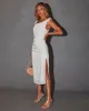 Edith Linen Cinched Tie Shoulder Midi Dress sold by Vici