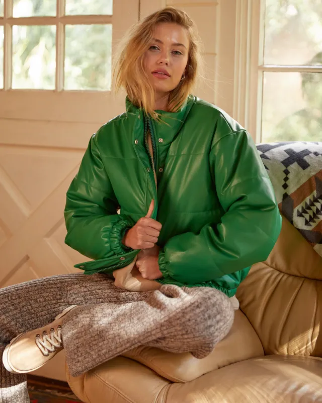 Apres Chic Pocketed Faux Leather Puff Jacket sold by Vici