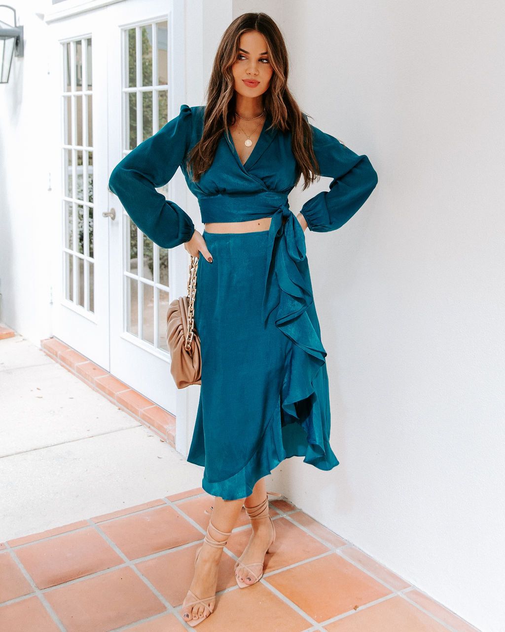 Penthouse Satin Ruffle Midi Skirt - FINAL SALE sold by Vici product image thumbnail 5