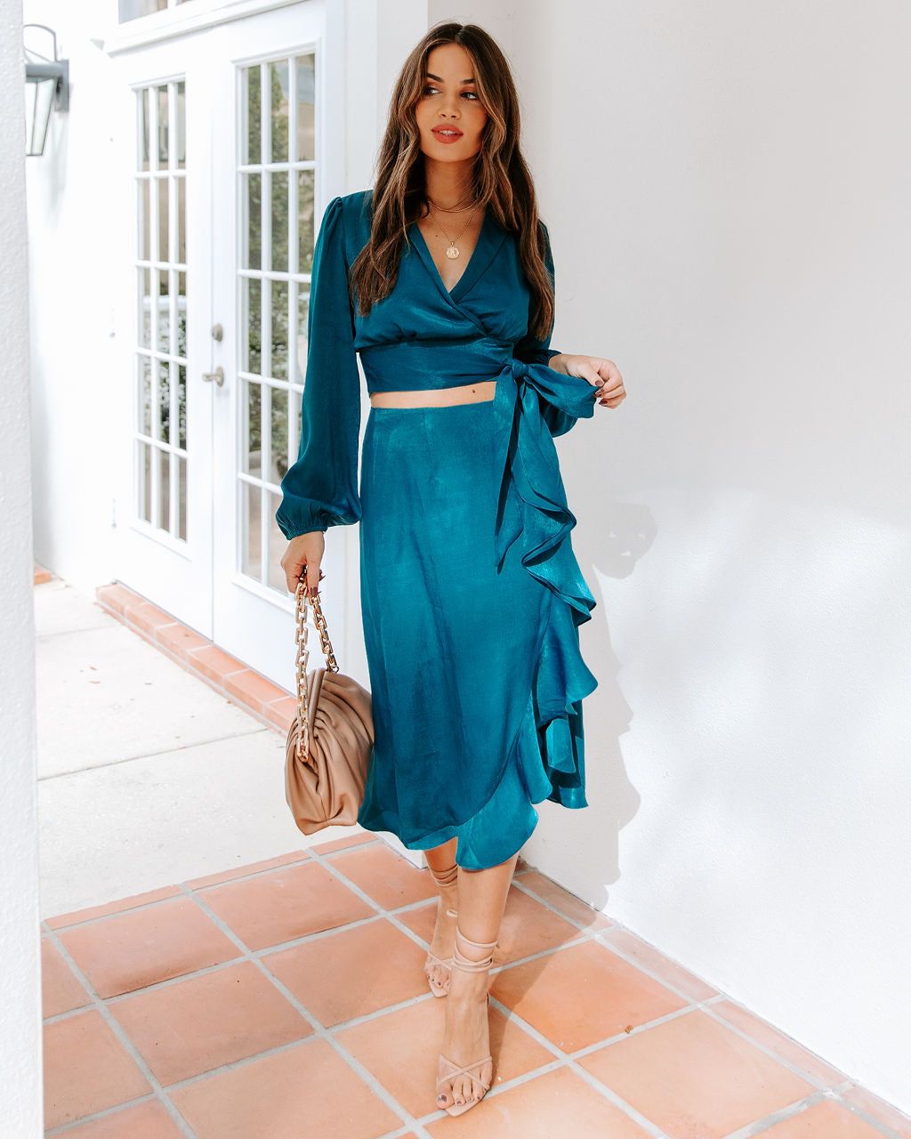 Penthouse Satin Ruffle Midi Skirt - FINAL SALE sold by Vici product image thumbnail 7