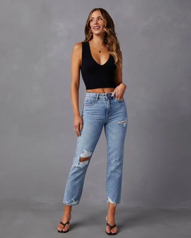 Enya Distressed Cropped Jeans - Light Wash - SALE sold by Vici