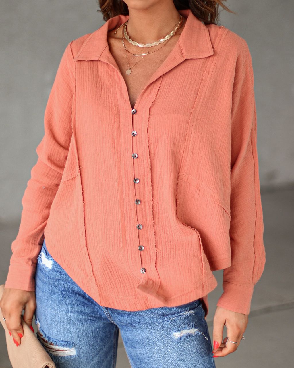 Clarita Cotton Button Down Top - Clay - FINAL SALE sold by Vici product image thumbnail 2