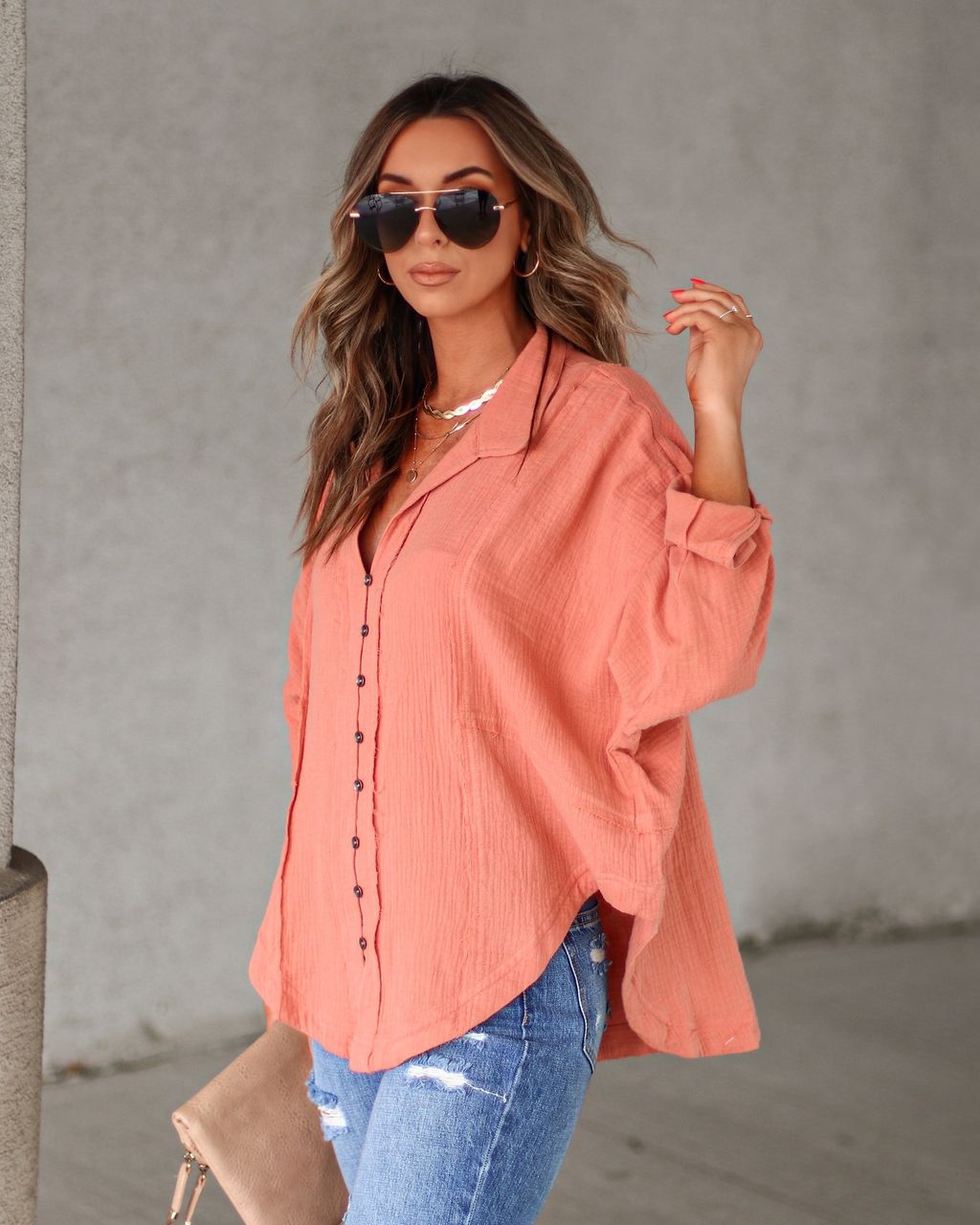 Clarita Cotton Button Down Top - Clay - FINAL SALE sold by Vici product image thumbnail 5