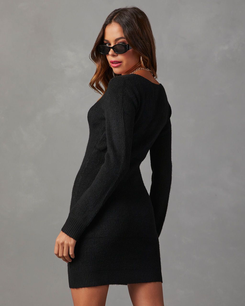 Aniyah Ribbed Mini Sweater Dress - Black sold by Vici product image thumbnail 4