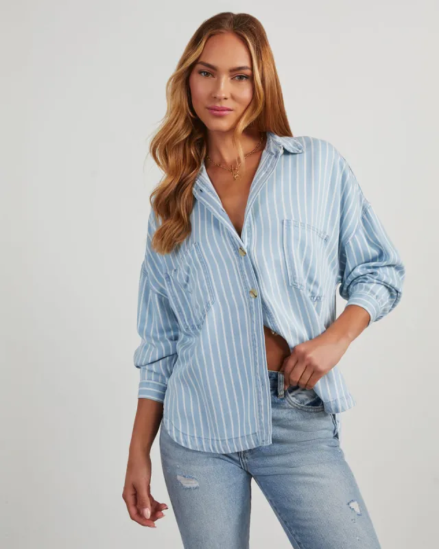 Malene Striped Chambray Top sold by Vici