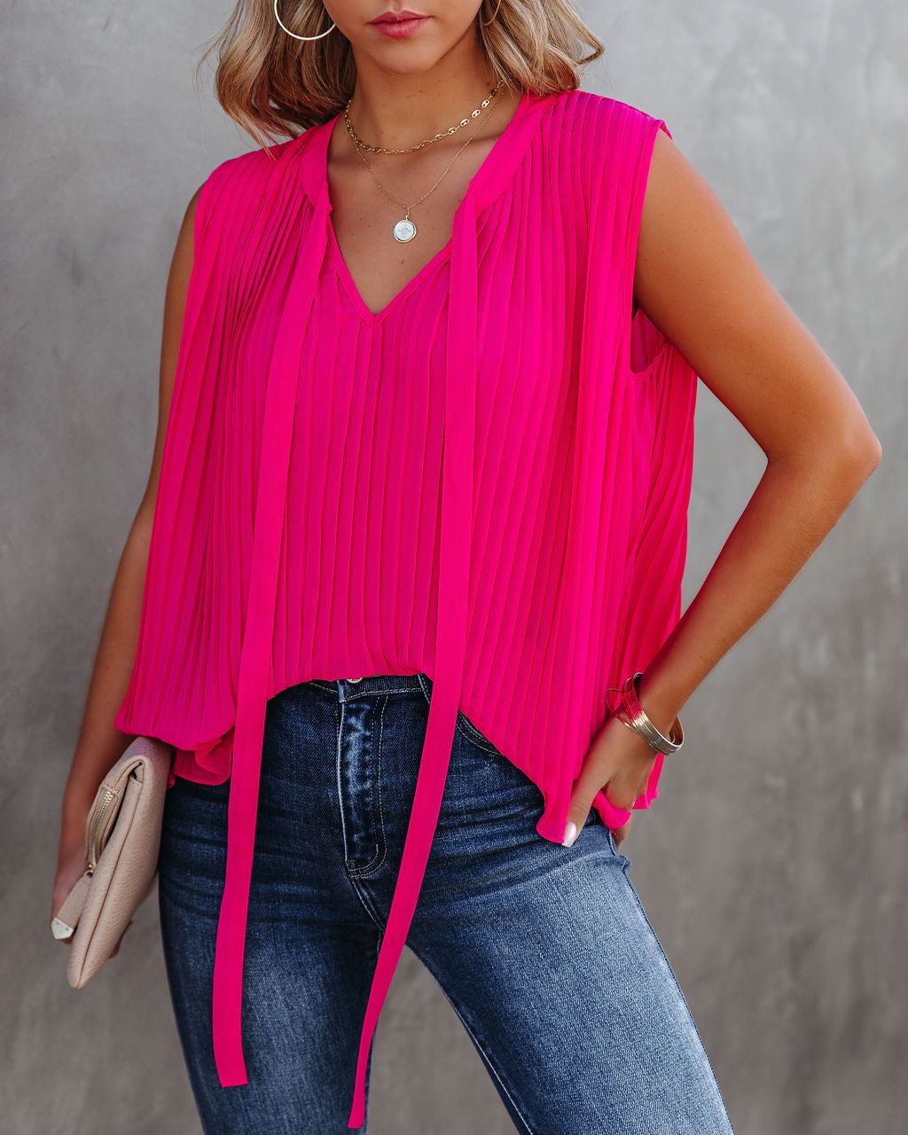 All That Matters Pleated Sleeveless Blouse - Hot Pink - FINAL SALE sold by Vici product image thumbnail 5