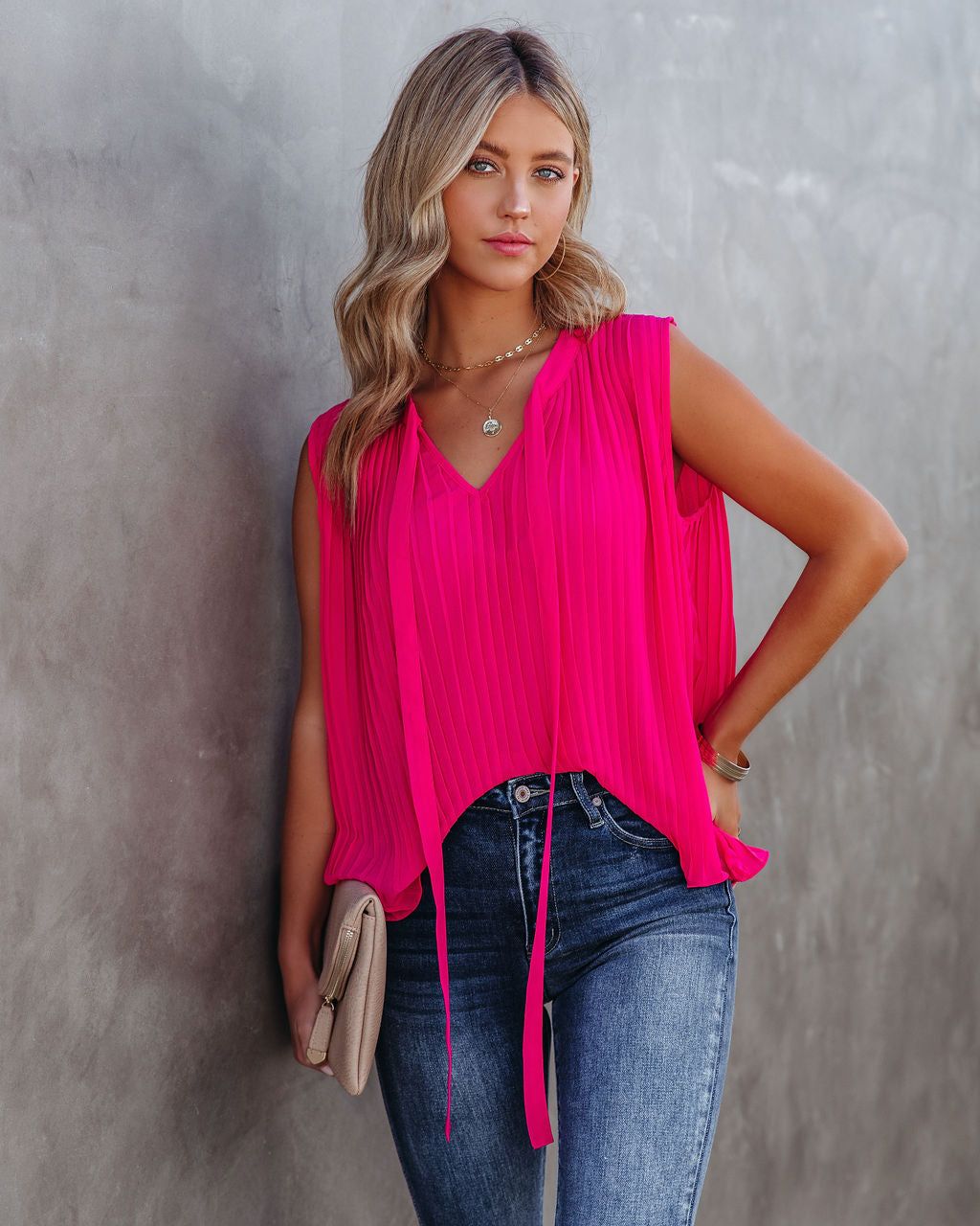 All That Matters Pleated Sleeveless Blouse - Hot Pink - FINAL SALE sold by Vici product image thumbnail 3