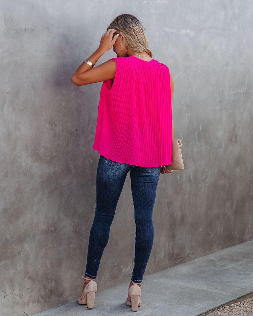 All That Matters Pleated Sleeveless Blouse - Hot Pink - FINAL SALE sold by Vici product image thumbnail 2