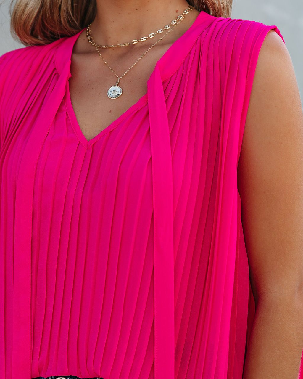 All That Matters Pleated Sleeveless Blouse - Hot Pink - FINAL SALE sold by Vici product image thumbnail 4