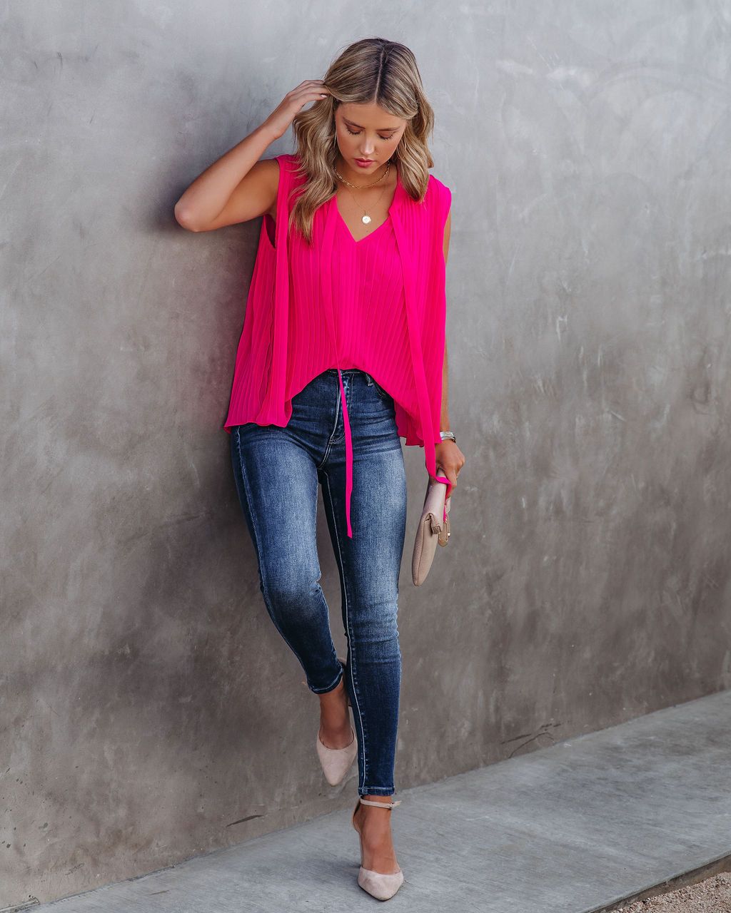 All That Matters Pleated Sleeveless Blouse - Hot Pink - FINAL SALE sold by Vici product image thumbnail 10