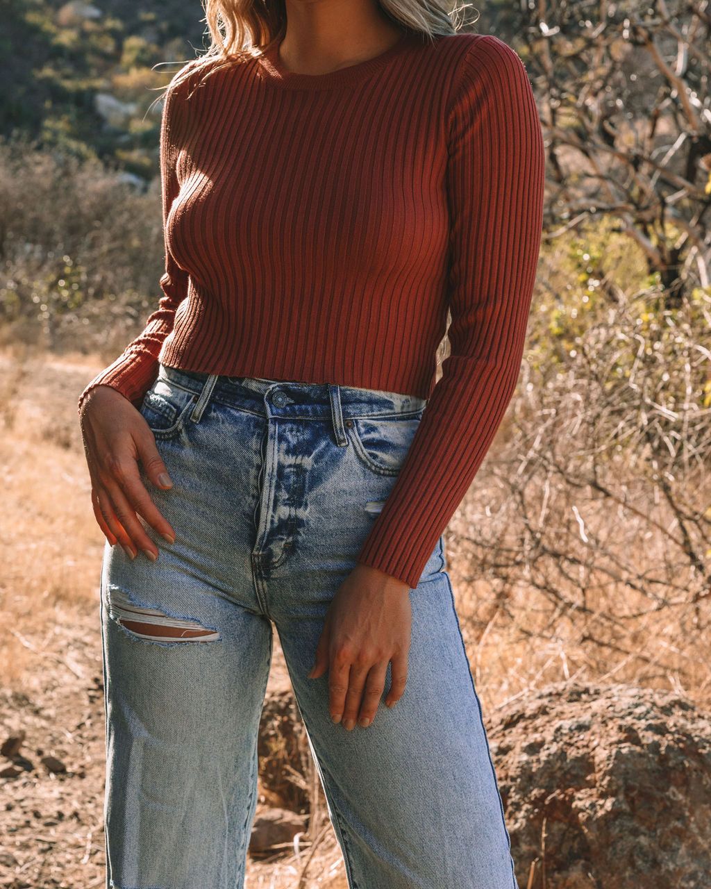 Faye Cropped Ribbed Knit Top - Brick - FINAL SALE sold by Vici product image thumbnail 4