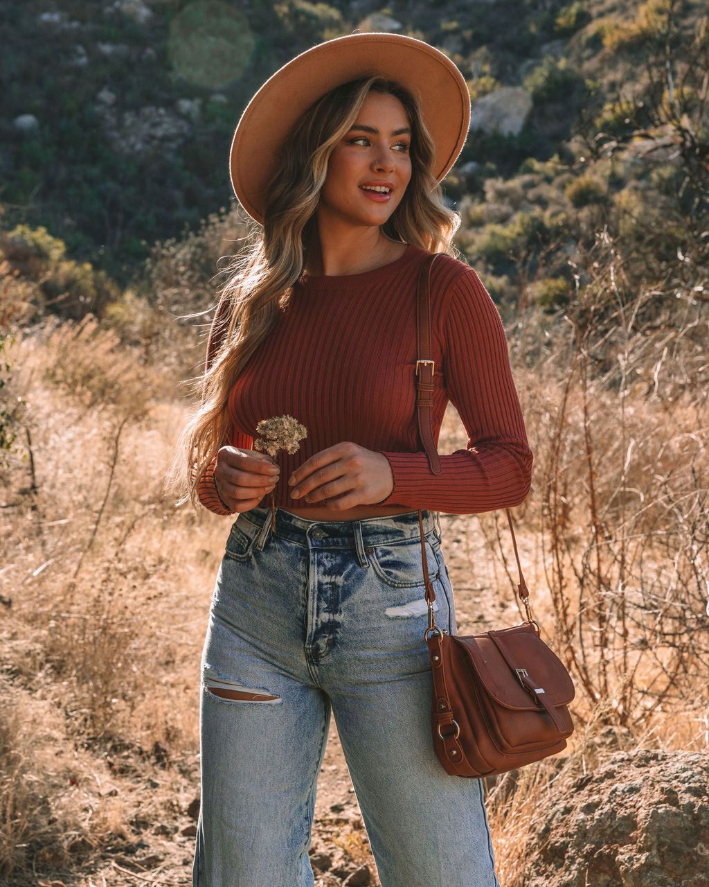 Faye Cropped Ribbed Knit Top - Brick - FINAL SALE sold by Vici product image thumbnail 5