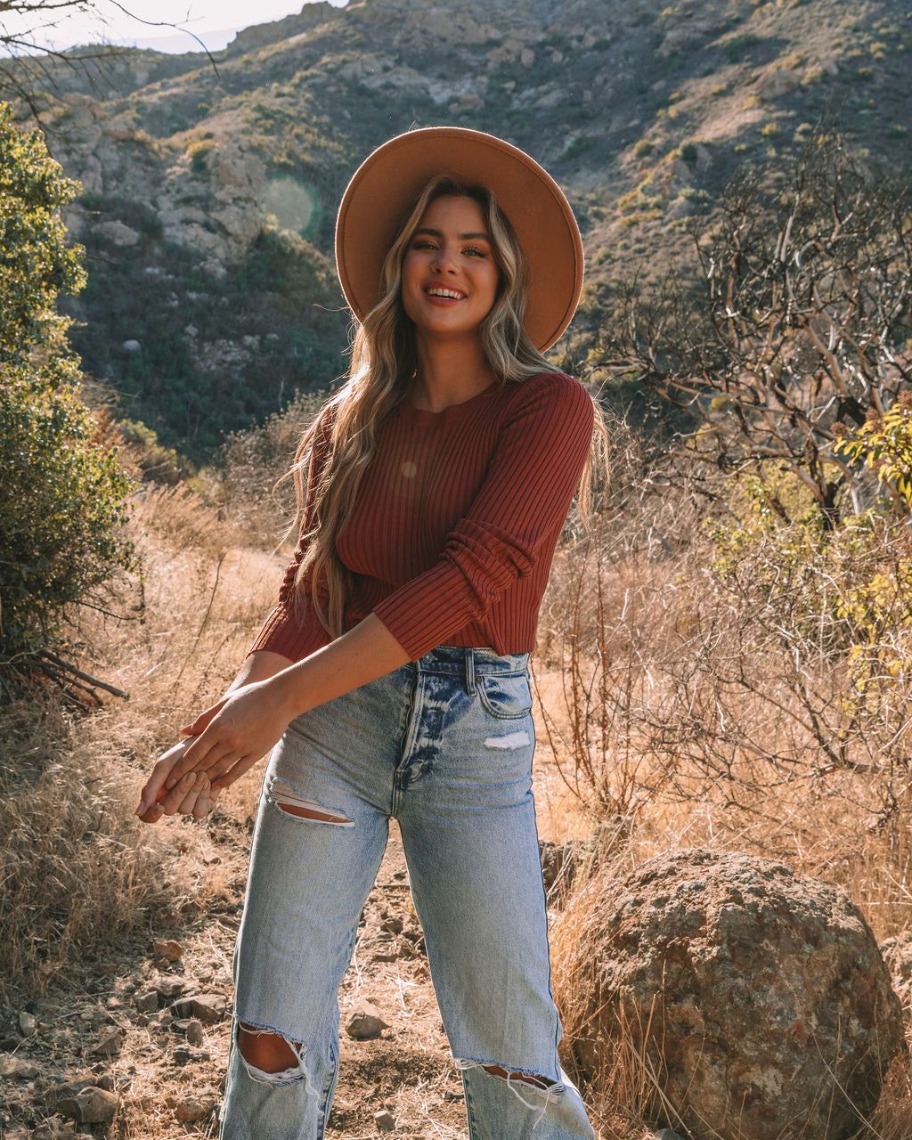 Faye Cropped Ribbed Knit Top - Brick - FINAL SALE sold by Vici product image thumbnail 7