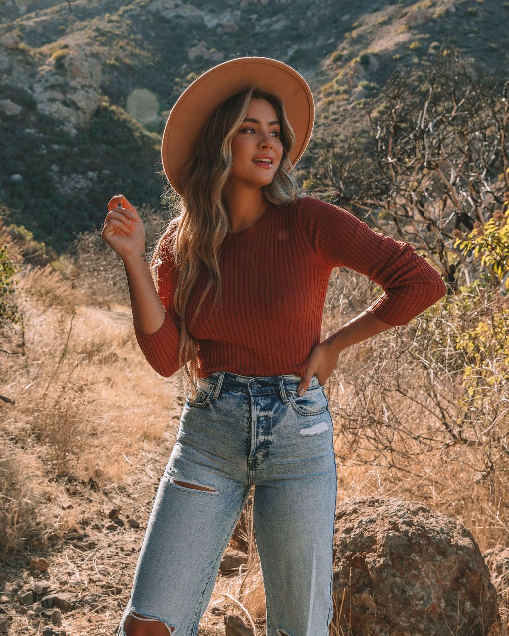 Faye Cropped Ribbed Knit Top - Brick - FINAL SALE sold by Vici product image thumbnail 3