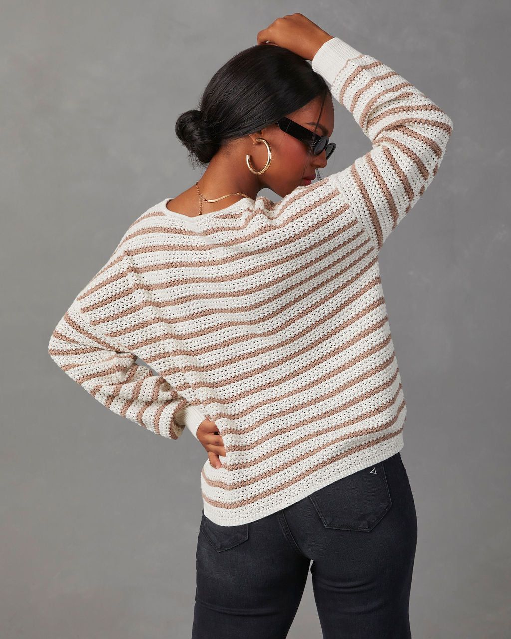 All The Time Striped Pullover Sweater - Taupe/White sold by Vici product image thumbnail 4