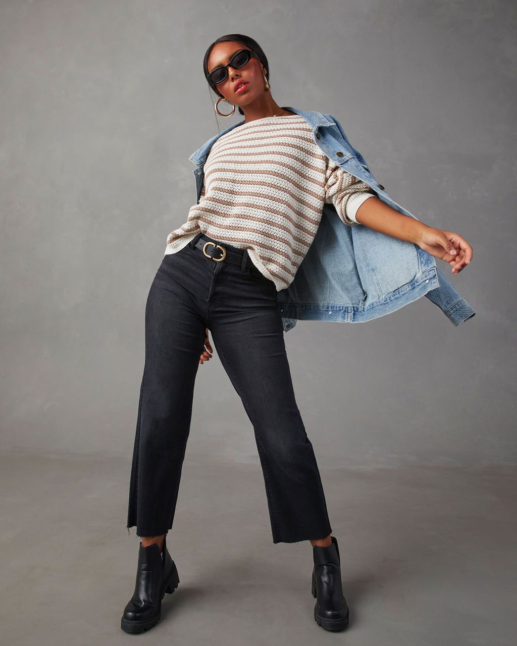 All The Time Striped Pullover Sweater - Taupe/White sold by Vici product image thumbnail 6