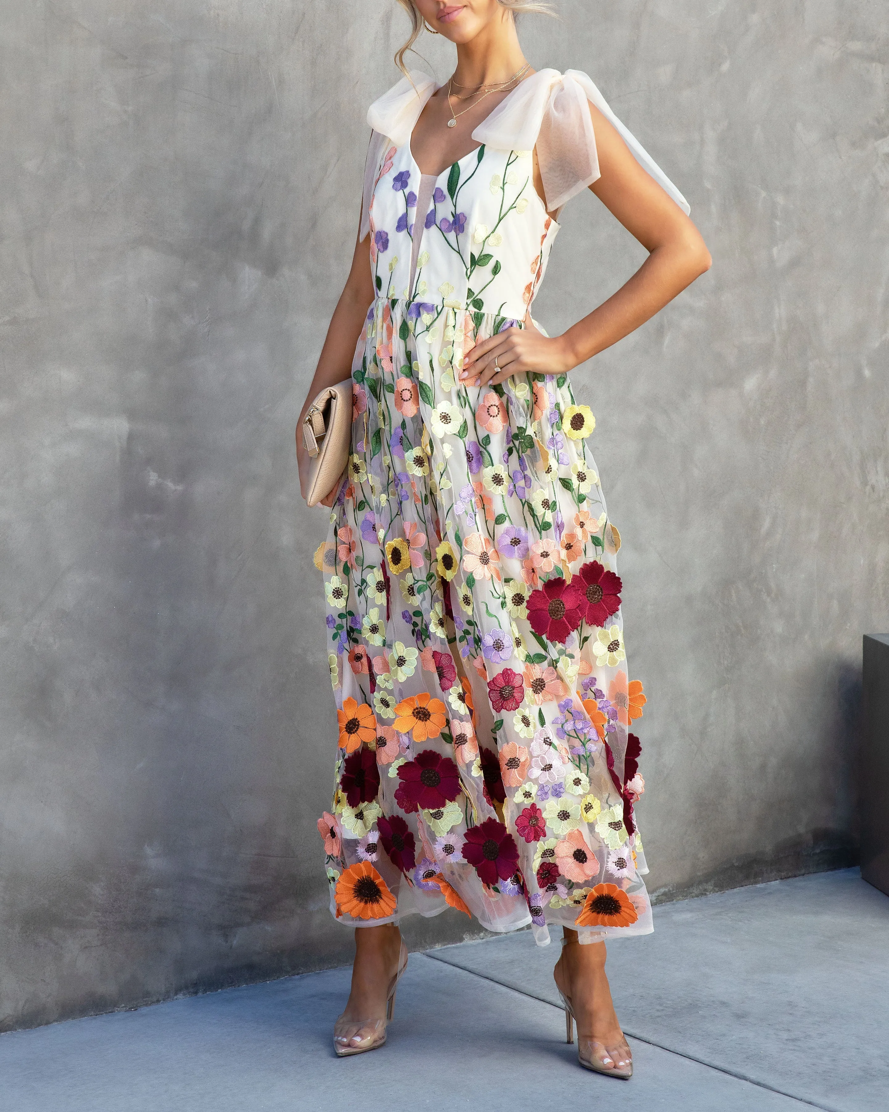 Wish Upon A Dream Floral Applique Midi Dress sold by Vici