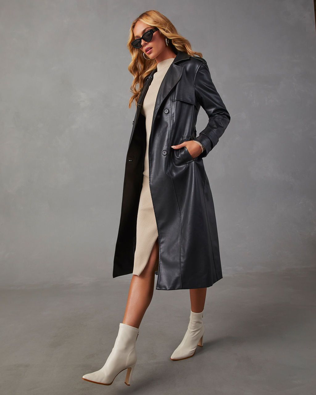 Constantine Faux Leather Trench Coat - Black sold by Vici product image thumbnail 3