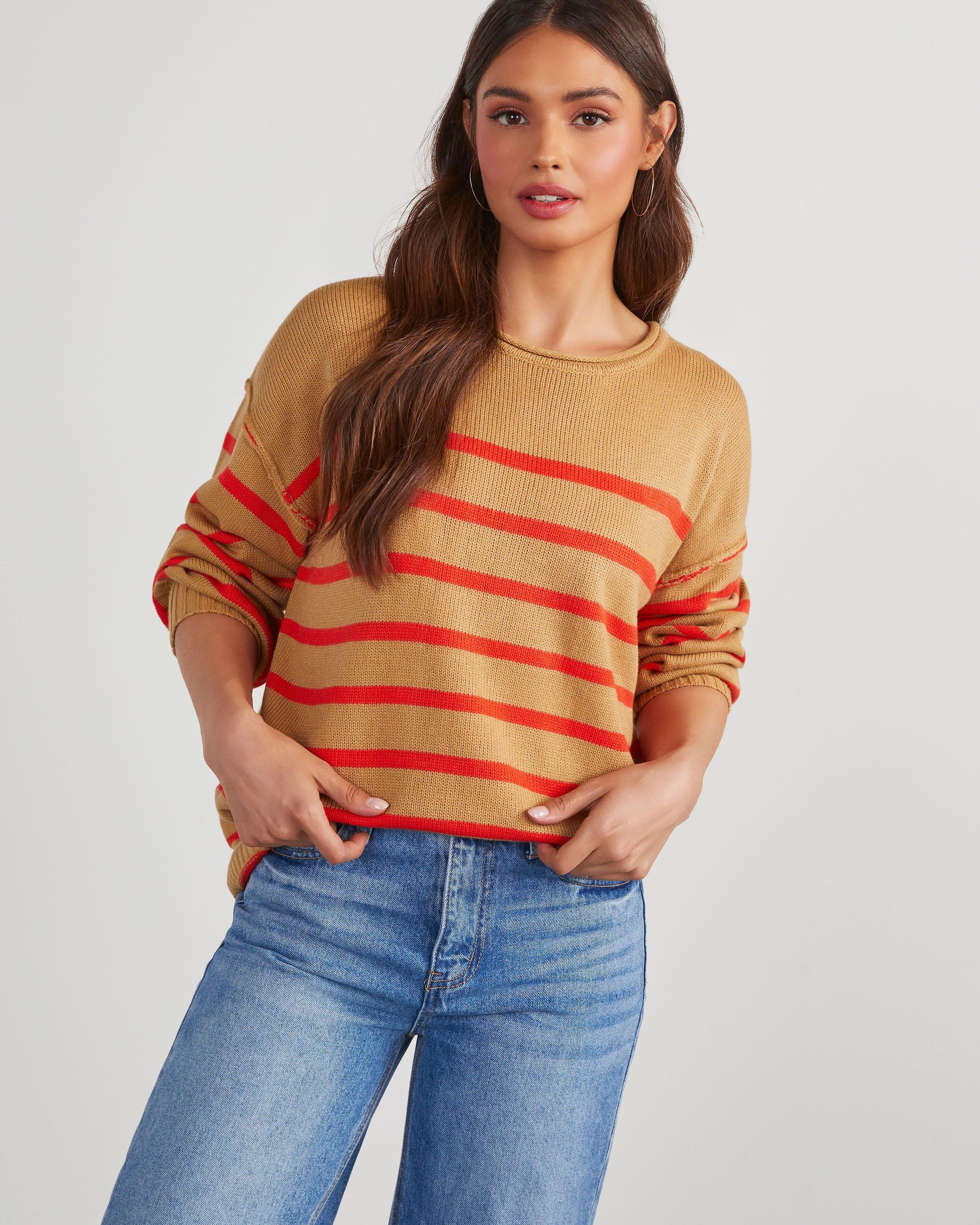 Wittman Striped Pullover Sweater - Taupe/Coral - SALE sold by Vici product image thumbnail 6