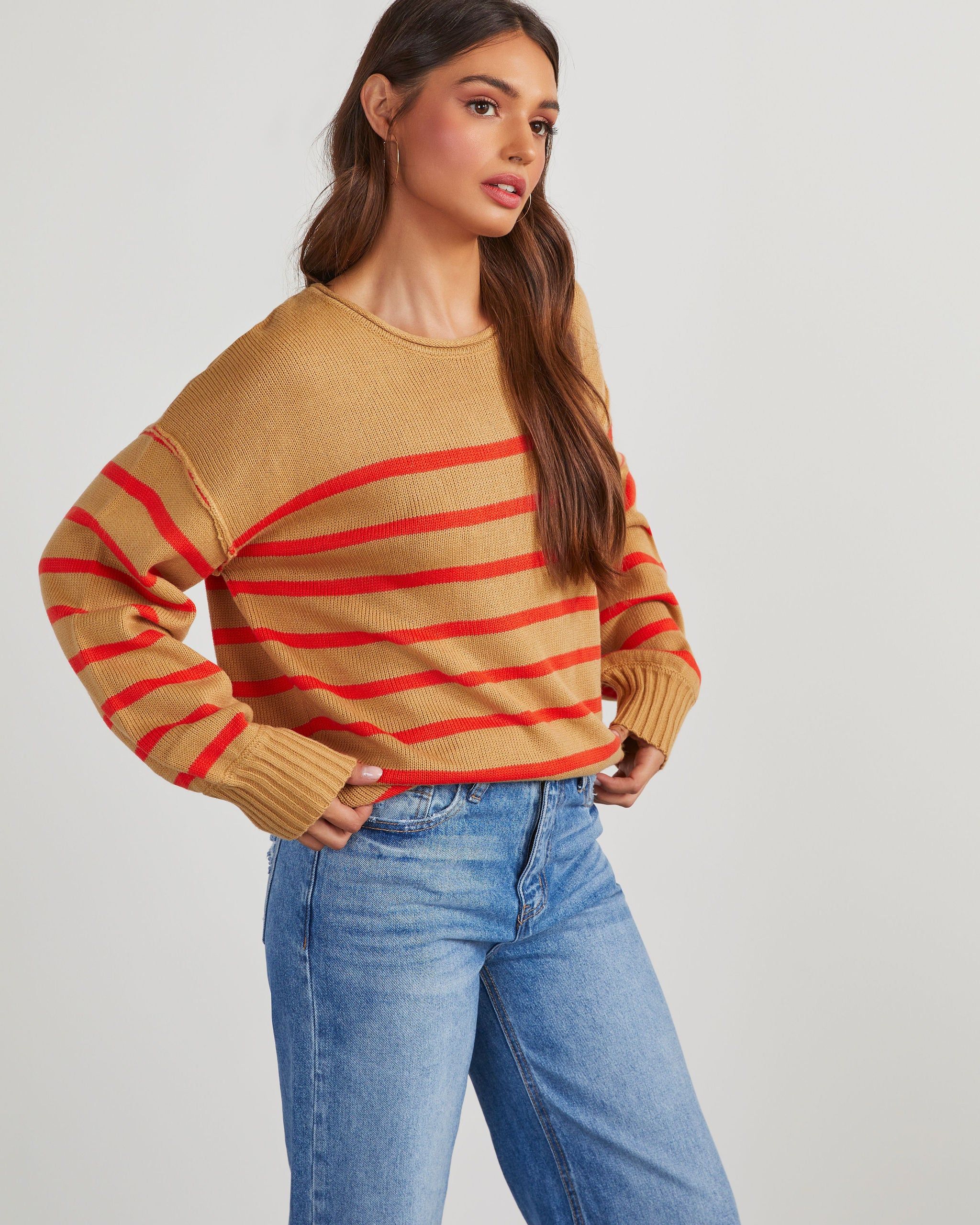 Wittman Striped Pullover Sweater - Taupe/Coral - SALE sold by Vici product image thumbnail 5