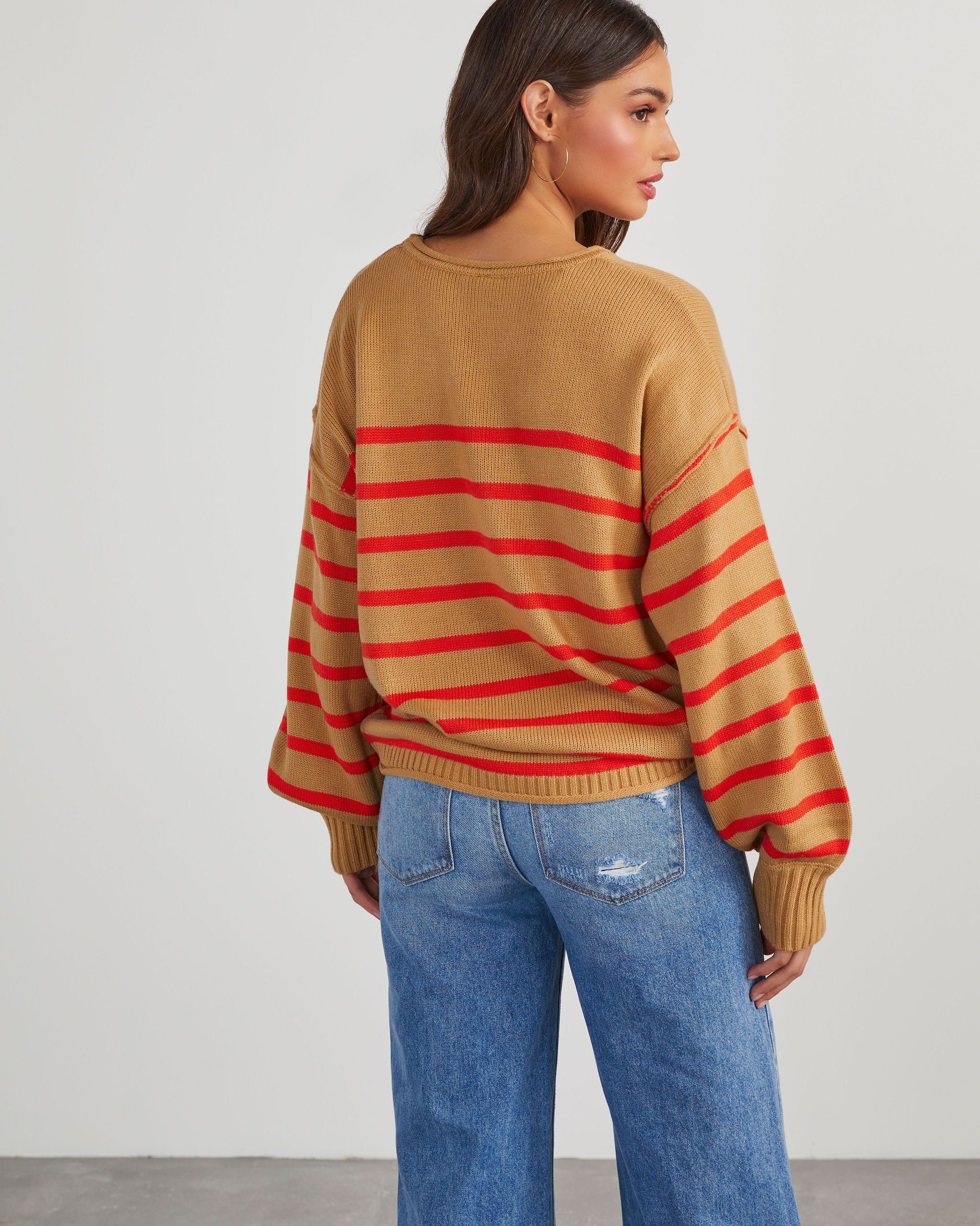 Wittman Striped Pullover Sweater - Taupe/Coral - SALE sold by Vici product image thumbnail 4